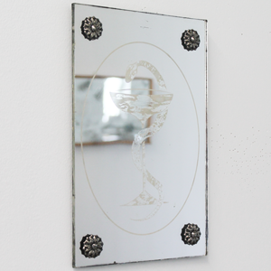 Rosettes mounting a silvered at etched glass mirror credit: Sarah King