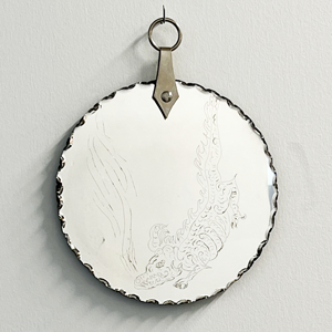 Handmade Glass Hanger on a silvered and scalloper etched glass art credit: Sarah King